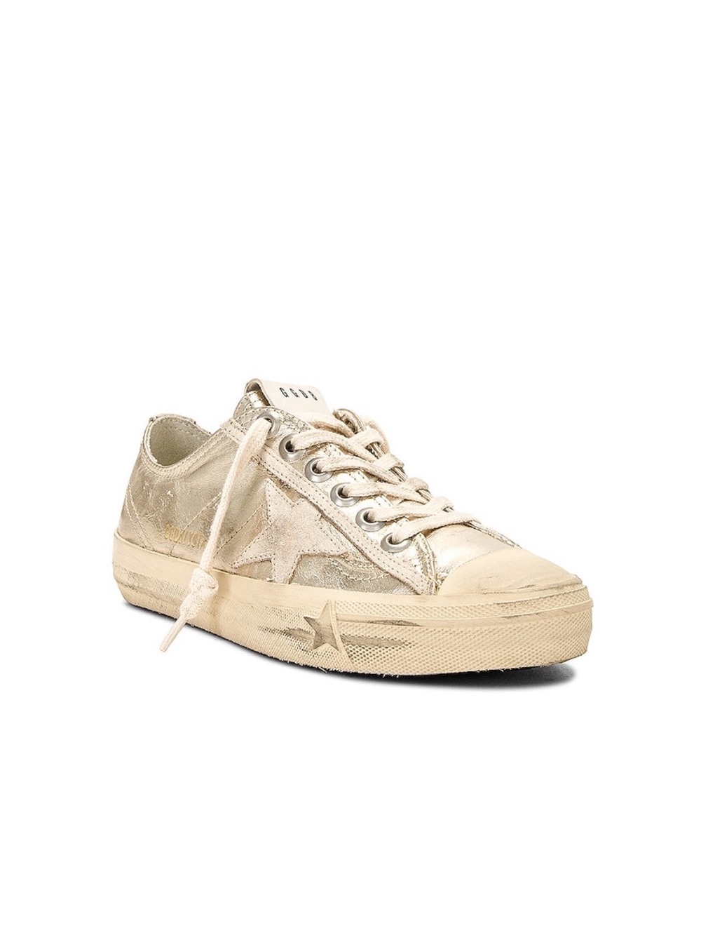 Golden Goose V-Star Metallic Low-Top Star Lace-Up Sneaker - Cream